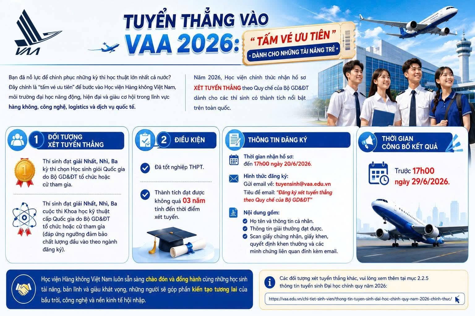TUYỂN THẲNG VÀO VAA 2026: “TẤM VÉ ƯU TIÊN” DÀNH CHO NHỮNG TÀI NĂNG TRẺ